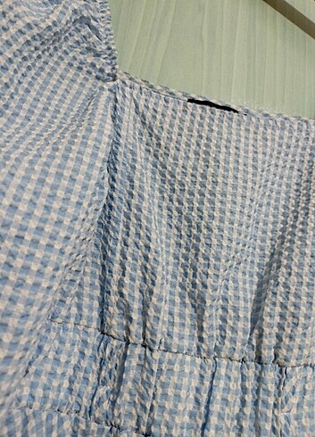 Mavi Kareli Kısa Elbise  - Görsel 7