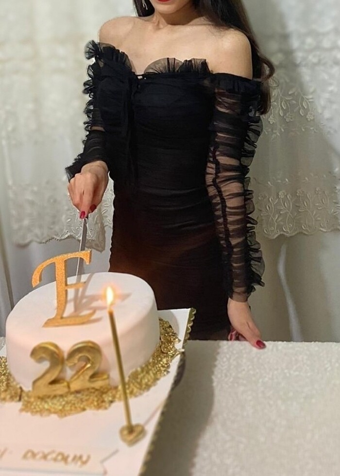 Siyah Drapeli Tül Elbise  - Görsel 3