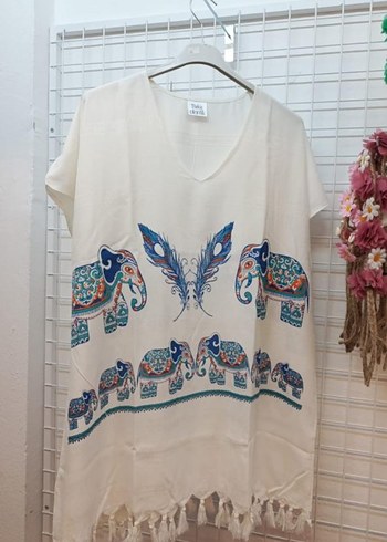 Püsküllü Bohem Kısa Kollu Kadın Tunik - Görsel 7