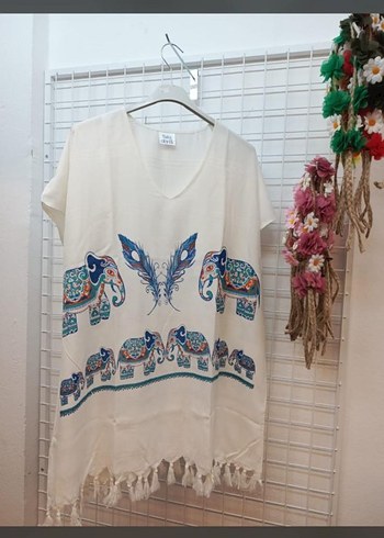 Püsküllü Bohem Kısa Kollu Kadın Tunik - Görsel 3