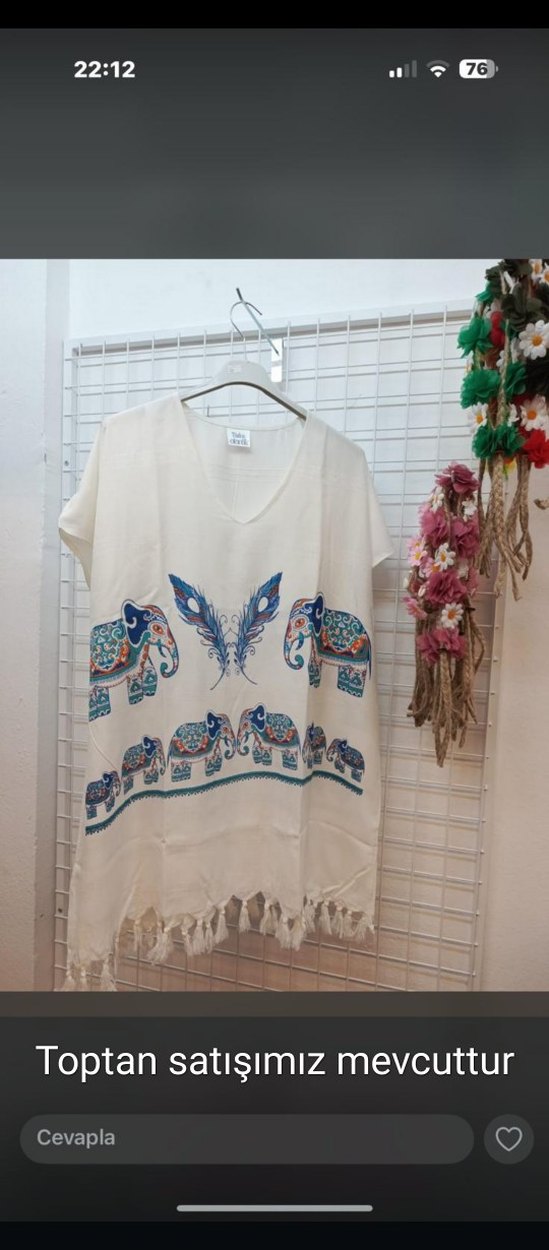 Püsküllü Bohem Kısa Kollu Kadın Tunik - Görsel 3