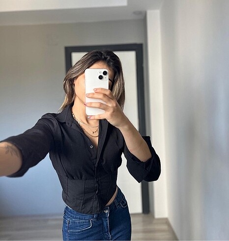 s Beden Siyah yarım gömlek