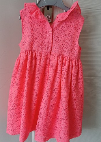 Pembe Kolsuz Fırfırlı Kız Çocuk Elbisesi - Görsel 2