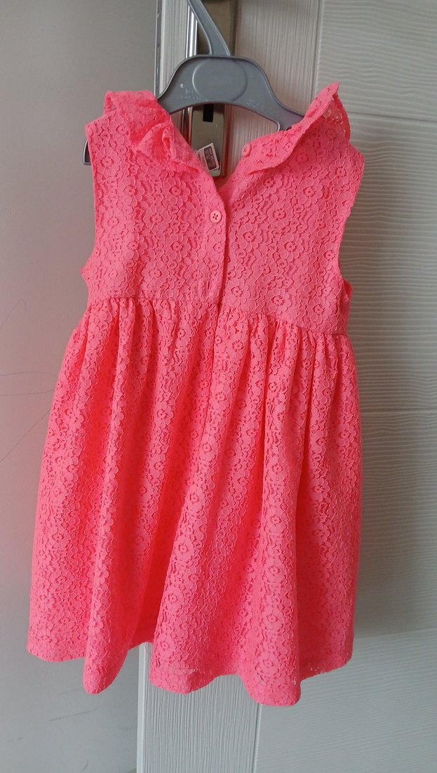 Pembe Kolsuz Fırfırlı Kız Çocuk Elbisesi - Görsel 2