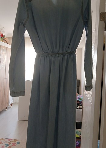 Düğmeli Uzun Kot Elbise - Görsel 3