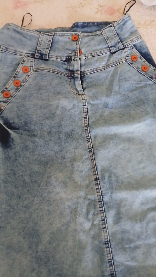 Düğmeli Midi Kot Etek - Görsel 2