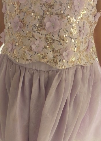 H&M Kız Çocuk Pastel Mor Dantel Detaylı Elbise