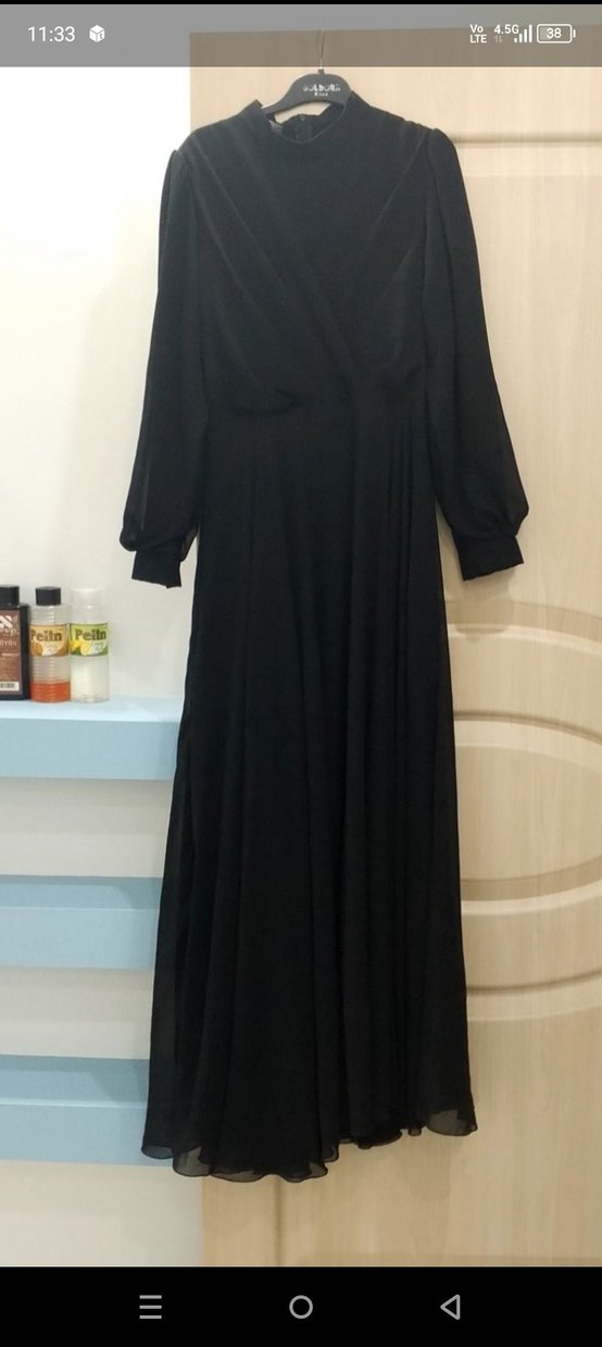 Siyah Uzun Drapeli Kadın Elbise - Görsel 2