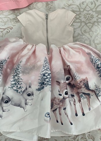 4 Yaş Beden Kız Çocuk Pembe Desenli Klasik Elbise