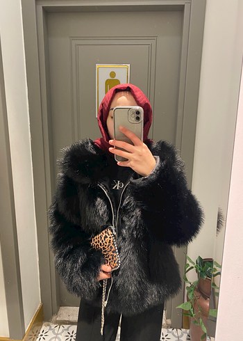 Diğer Siyah Midi Boy Kürk Detaylı Kadın Ceket