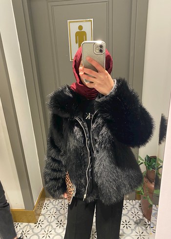 Siyah Midi Boy Kürk Detaylı Kadın Ceket