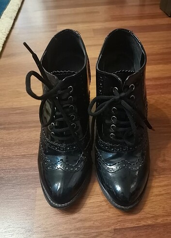 40 Beden Oxford bootie tarz yüksek topuklu rugan ayakkabı