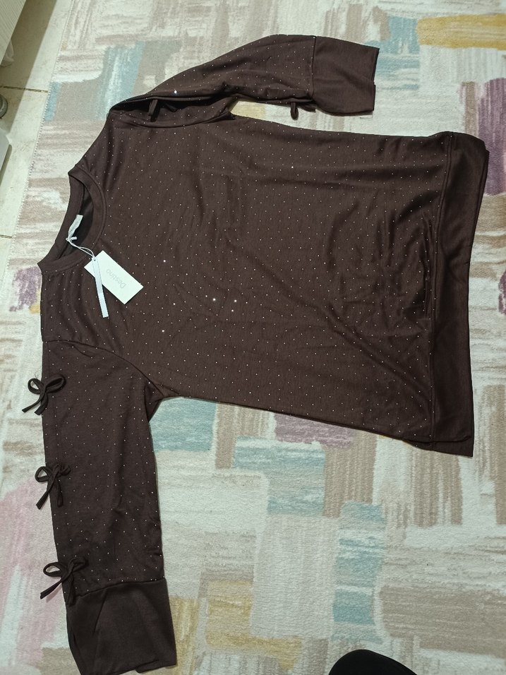 Destina Oysho Kumaş Kahverengi Uzun Kollu Tunik - Görsel 3