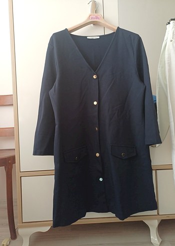 Düğmeli Mavi Midi Tunik