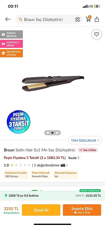Braun Satin hair 3 Saç düzleştiricisi