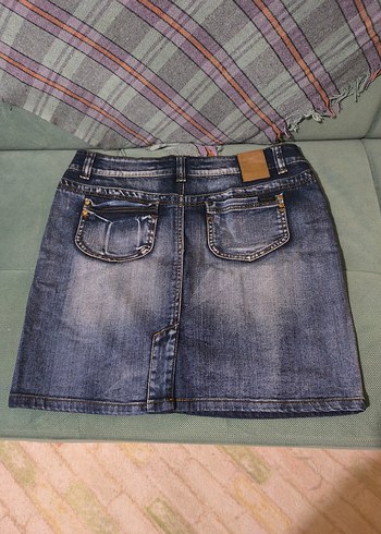 Kadın Beli Kemerli Kısa Denim Etek - Görsel 2