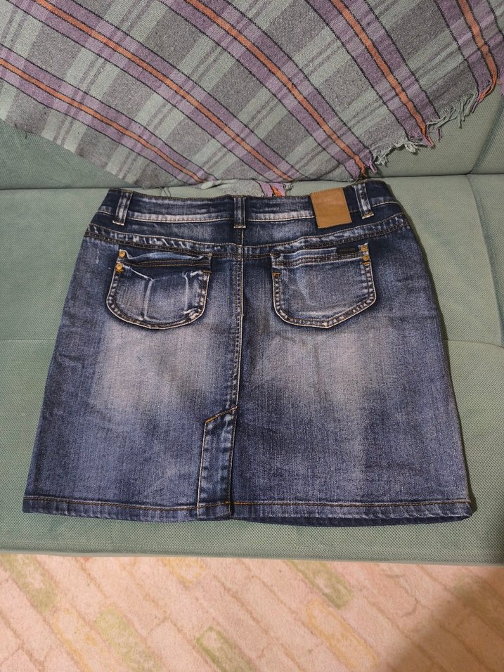 Kadın Beli Kemerli Kısa Denim Etek - Görsel 2