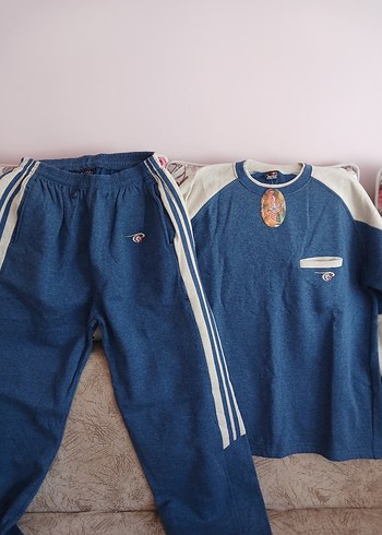 Mavi Gri Erkek kışlık Pijama Takımı yeni etiketli - Görsel 3