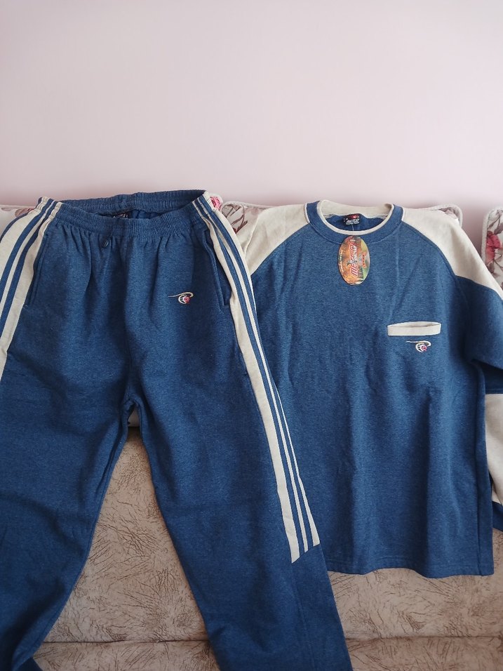 Mavi Gri Erkek kışlık Pijama Takımı yeni etiketli - Görsel 3