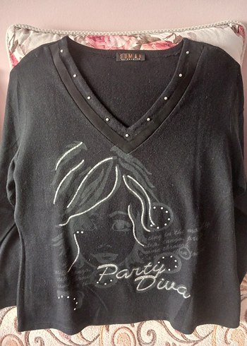 Uzun Kollu Siyah V Yaka Triko Kazak 44 46 beden uyumlu yeni - Görsel 3