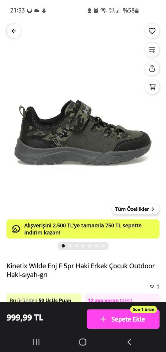 Kinetix Kamuflaj Desenli Erkek Çocuk Spor Ayakkabı - Görsel 5