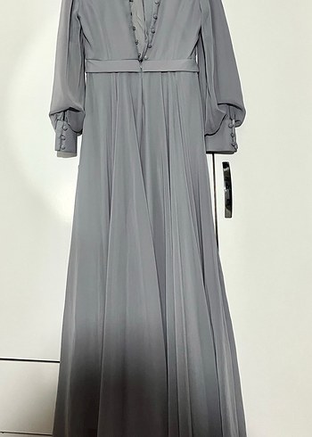 Suud Collection Gri Uzun Drapeli Kadın Elbise