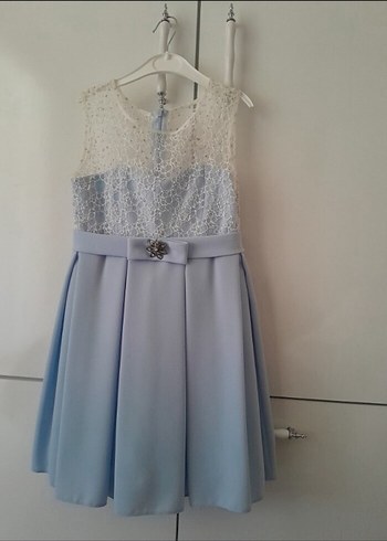 Kız Çocuk Mavi Dantelli Askısız Elbise - Görsel 2