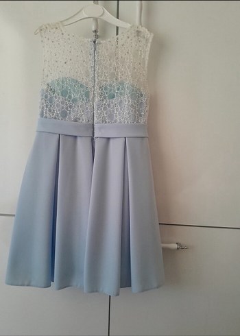 Kız Çocuk Mavi Dantelli Askısız Elbise - Görsel 4