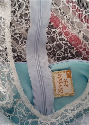 Kız Çocuk Mavi Dantelli Askısız Elbise - Görsel 5