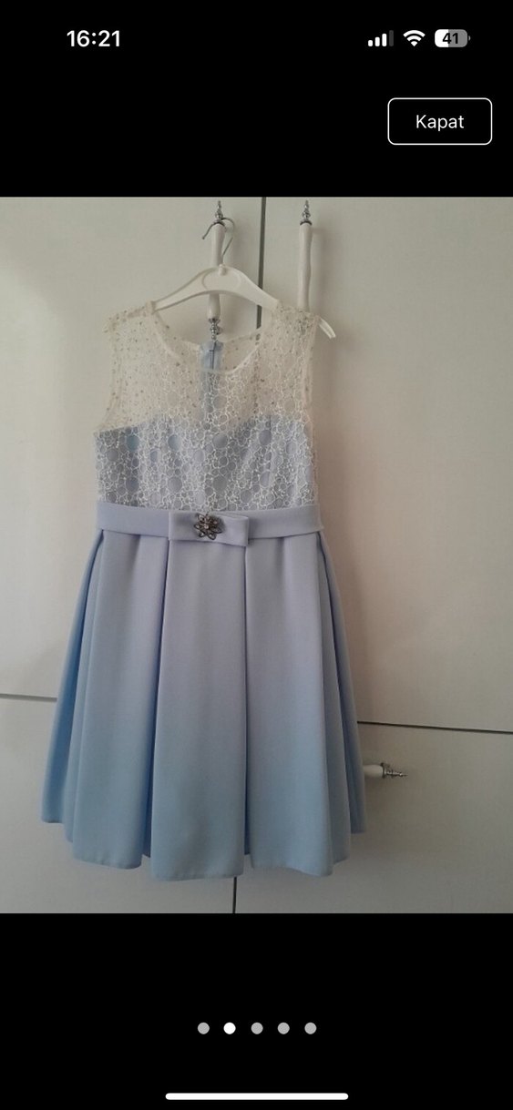 Kız Çocuk Mavi Dantelli Askısız Elbise - Görsel 2