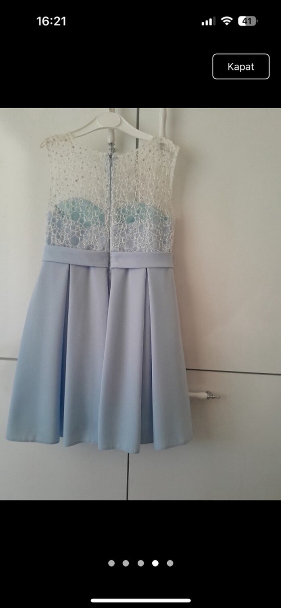 Kız Çocuk Mavi Dantelli Askısız Elbise - Görsel 4