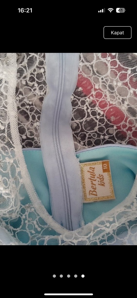 Kız Çocuk Mavi Dantelli Askısız Elbise - Görsel 5