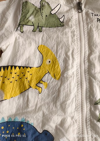 18-24 Ay Beden beyaz Renk Kapüşonlu Dinozor Nakışlı Erkek Yağmurluk