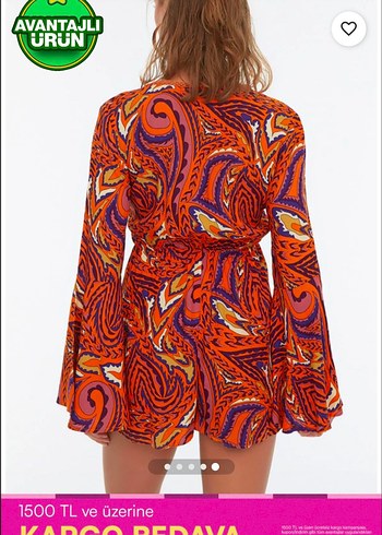 Bohem Çok Renkli V Yaka Mini Tulum - Görsel 2