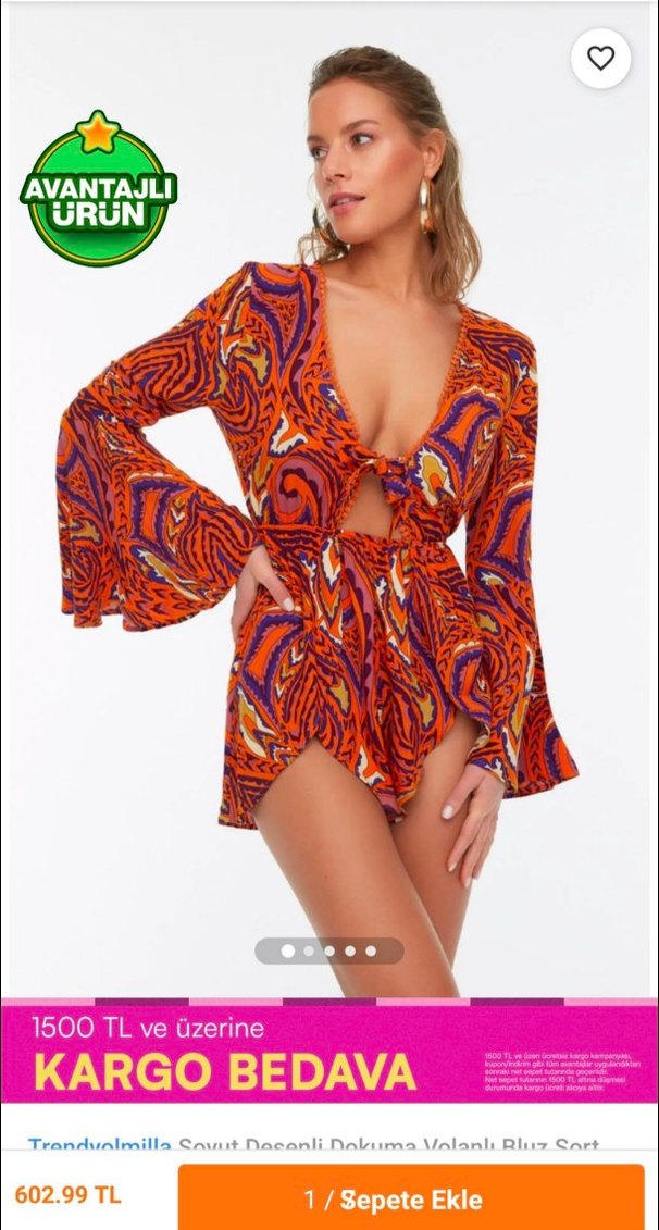 Bohem Çok Renkli V Yaka Mini Tulum - Görsel 3