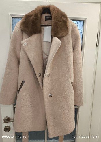 Kürklü Bej Midi Kadın Kaban - Görsel 2