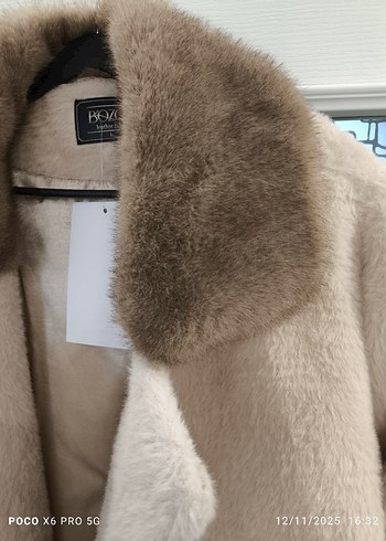 Kürklü Bej Midi Kadın Kaban - Görsel 5