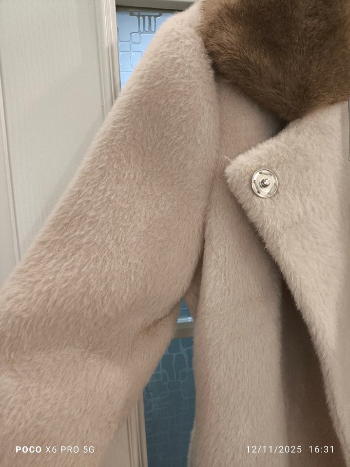 Kürklü Bej Midi Kadın Kaban - Görsel 4