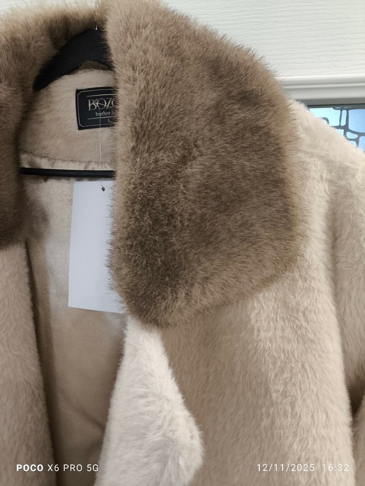 Kürklü Bej Midi Kadın Kaban - Görsel 5