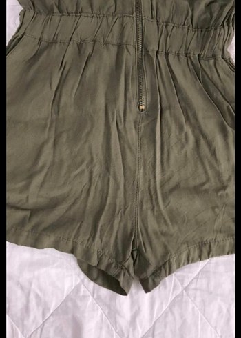 koyu yeşil Mini Tulum, V Yaka, Düğmeli - Görsel 4