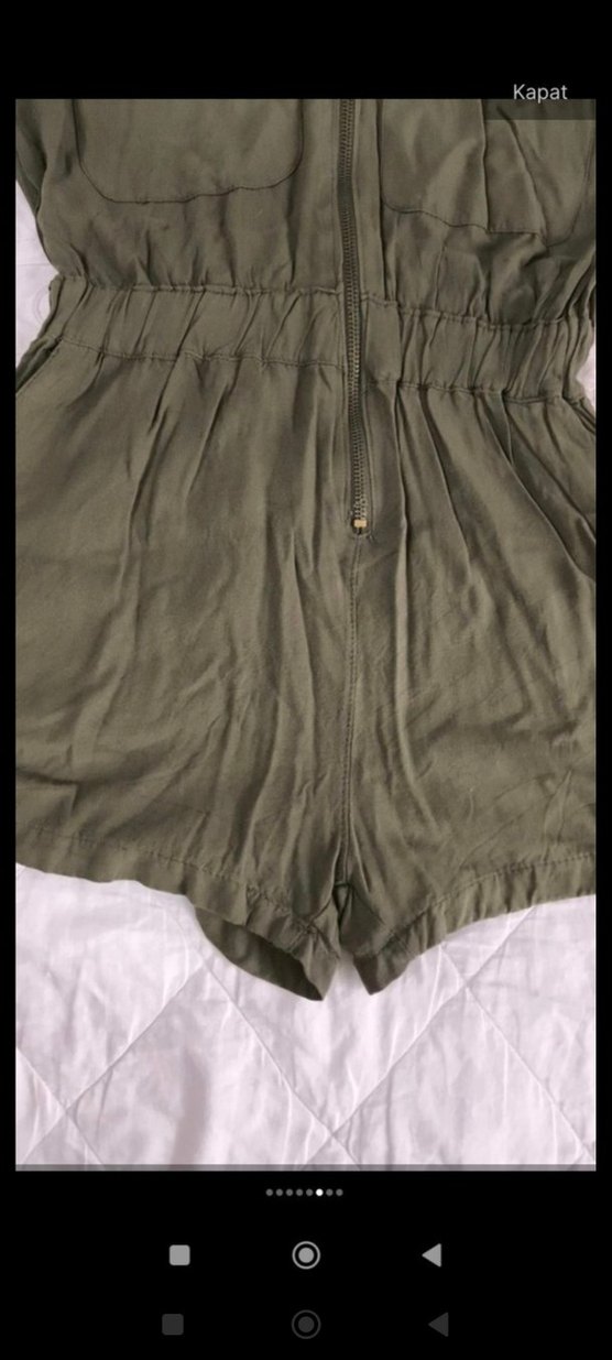 koyu yeşil Mini Tulum, V Yaka, Düğmeli - Görsel 4