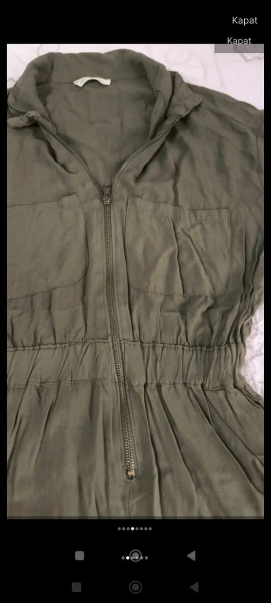 koyu yeşil Mini Tulum, V Yaka, Düğmeli - Görsel 2