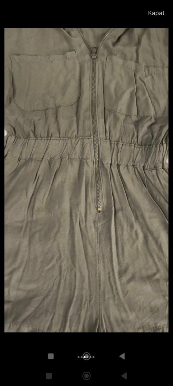 koyu yeşil Mini Tulum, V Yaka, Düğmeli - Görsel 3