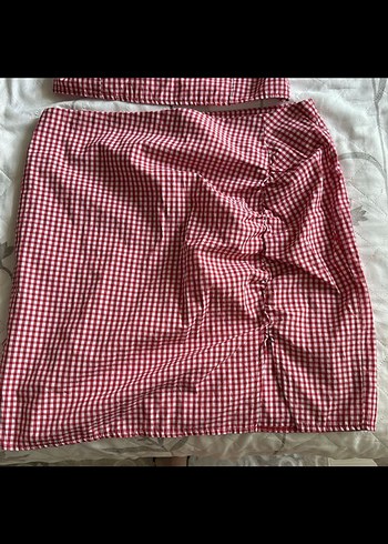 Kırmızı Kareli Mini Drapeli Kadın ikili takım - Görsel 3