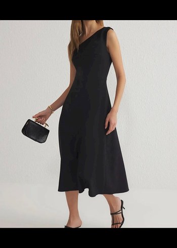 Siyah Tek Omuzlu Uzun Elbise - Görsel 4