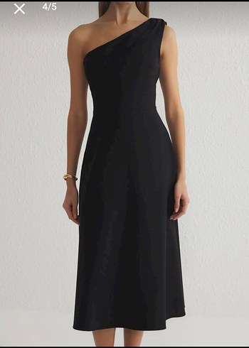 Siyah Tek Omuzlu Uzun Elbise - Görsel 2