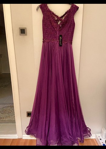 Bordo V Yaka Uzun Abiye Elbise - Görsel 3