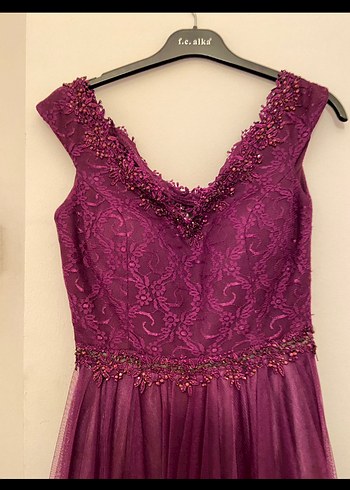 Bordo V Yaka Uzun Abiye Elbise - Görsel 5