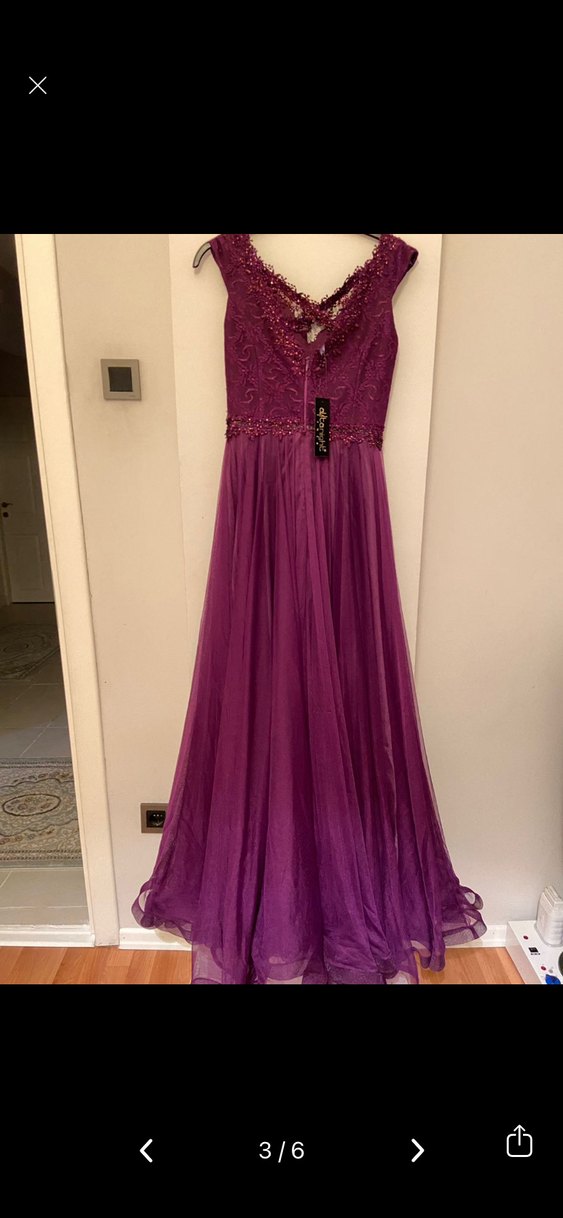 Bordo V Yaka Uzun Abiye Elbise - Görsel 3