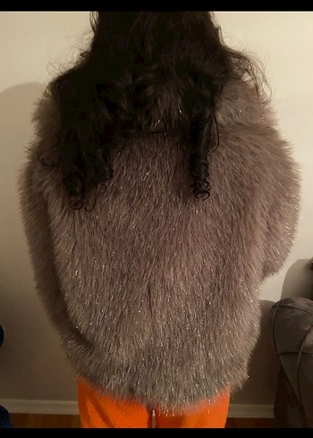 Gri Kadın Kürklü Midi Ceket - Görsel 3